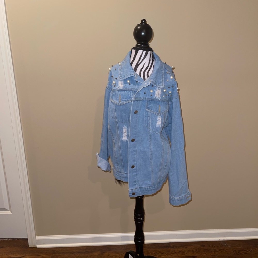 Pearl Embroidered Jean Jacket